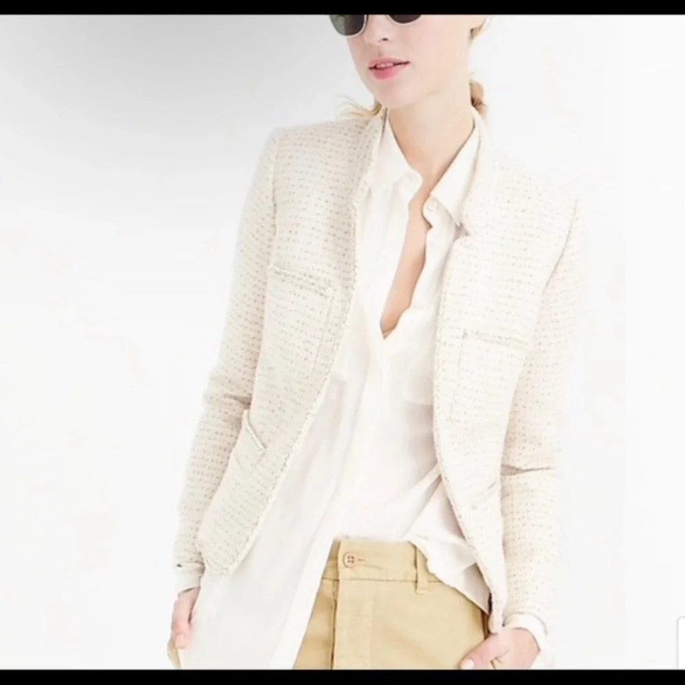 JCrew Tweed Blazer with Metallic Thread size 0 cream‎ beige classic elegant
